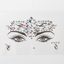 Colorful Acrylic Face Gems Stickers, Self Adhesive Temporary Tattoo, with Teardrop & Half Round & Horse Eye Rhinestones, Colorful, 0.3~2.15x0.3~1x0.1~0.3cm