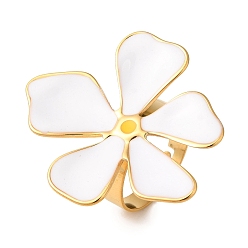 Белый Золотое ионное покрытие (IP) 304 регулируемые кольца в форме цветка из нержавеющей стали с эмалью для женщин, белые, Цветок: 35x32 мм, внутренний диаметр: 18 мм