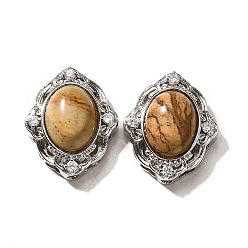 Пейзажный Джаспер Натуральная картинка яшма многожильные ссылки, цветок, с латунными микро проложить кубических выводы циркония, стойки покрытие, без свинца и без кадмия, 21x17.5x9.5 мм, отверстие : 1.8 мм