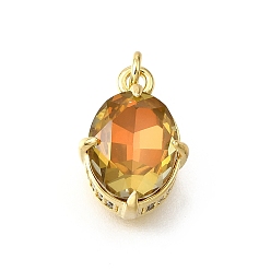 Настоящее золото 18K Латунь стекло амулеты, овальные амулеты, с петлей для прыжковых колец, без свинца и без кадмия, стойки покрытие, прочное покрытие, граненые, реальный 18 k позолоченный, 14x10x7.5 мм, отверстие : 2 мм