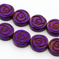 Purple Plated Electroplate Non-magnetic Synthetic Hematite Beads Strands, Rose, Purple Plated, 8x3mm, Hole: 1mm,  about 48pcs/strand, 15.7 inch