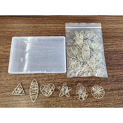 Light Gold SUPERFINDINGS Eco-Friendly Iron Pendants, with Brass Wire Wrapped and Glass inside, Cadmium Free & Lead Free, Mixed Shapes, Light Gold, 24pcs/box