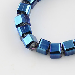 Prussian Blue Electroplate Glass Bead Strands, Faceted, Cube, Prussian Blue, 6x6x6mm, Hole: 1mm, about 100pcs/strand, 21.6 inch