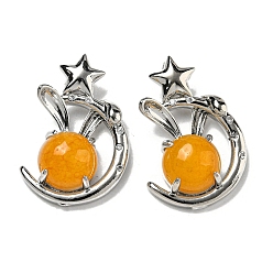 Топаз Нефрит Натуральный топаз нефрита подвески, Подвески в виде кролика со стойкой из латуни, луны и звезды, платина, без кадмия и без свинца, 27.5x18x9 мм, отверстие : 6x2.5 мм