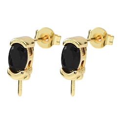 Черный Латунь микро проложить кубические данные о серебристой цирконии, овальные, без кадмия и без свинца, стойки покрытие, долговечный, за половину пробурено бисера, золотые, чёрные, 11.5x4 мм, штифты : 0.7 мм