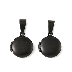 Черный 316 подвески из нержавеющей стали Locket, плоский круглый шарм, с 304 защелкой из нержавеющей стали на поручнях, долговечный, ионное покрытие (ip), чёрные, 16x13.5x4 мм, отверстие : 6.5x4 мм, внутренний диаметр: 7.5 мм