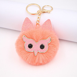 orange-red Glitter Owl Feather Keychain - Cute Owl Mask Bag Charm