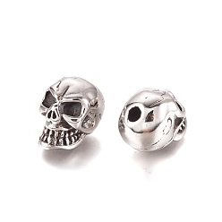 Antique Silver Halloween 304 Stainless Steel Beads, Skull Head, Antique Silver, 12.5x10.5x15mm, Hole: 2.8mm