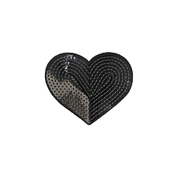 Black Computerized Embroidery Cloth Iron on/Sew on Patches, Costume Accessories, Paillette Appliques, Heart, Black, 71x84mm