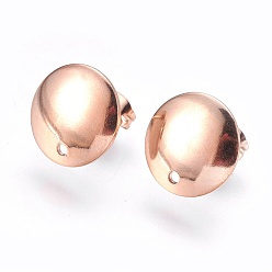 Rose Gold Ion Plating(IP) 304 Stainless Steel Stud Earring Findings, Flat Round, Rose Gold, 12mm, 13x2mm, pin: 0.8mm