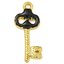 Черный Подвески из латуни с эмалью в стойку, долговечный, без свинца и без кадмия, реальный 18 k позолоченный, брелок для ключей, чёрные, 27x11x2 мм, отверстие : 1.8 мм