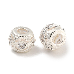 Серебро Покрытие стойки латунь микропаве прозрачные кубические циркониевые бусины, без свинца и без кадмия, долговечный, круглые, серебряные, 6x4.5 мм, отверстие : 2 мм