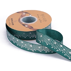 Green 45M Silver Stamping Star Polyester Grosgrain Ribbons, Costume Accessories, Green, 1 inch(25mm), about 49.21 Yards(45m)/Roll