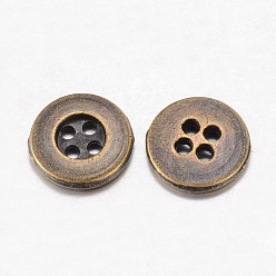 Antique Bronze Alloy Buttons, 4-Hole, Flat Round, Tibetan Style, Antique Bronze, 15x2mm, Hole: 1mm