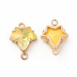 Light Topaz Brass with K9 Glass Connector Charms, Golden Maple Leaf Links, Light Topaz, 20x14x5.5mm, Hole: 1.5mm