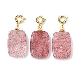 Клубничный Кварц Подвески из натурального клубничного кварца, с латунными весной кольцевых застежками, золотые, прямоугольные, 30.5~31.5 мм