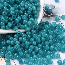 Light Sea Green 6/0 Imitation Jade Glass Seed Beads, Luster, Dyed, Round, Light Sea Green, 4x3mm, Hole: 1.2mm, about 7500pcs/pound