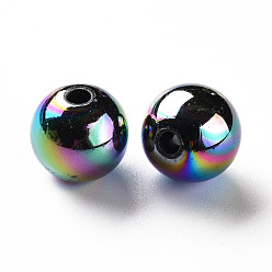 Noir Perles acryliques opaques, de couleur plaquée ab , ronde, noir, 12x11mm, Trou: 2.5mm, environ566 pcs / 500 g