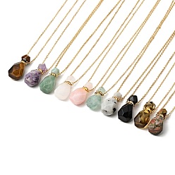 Mixed Stone Openable Faceted Natural & Synthetic Mixed Stone Perfume Bottle Pendant Necklaces for Women, 304 Stainless Steel Cable Chain Necklaces, Golden, 18.54 inch(47.1cm)
