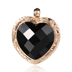Black Heart Alloy Big Pendants, with Plastic, Golden, Black, 53x45x11mm, Hole: 5.5mm