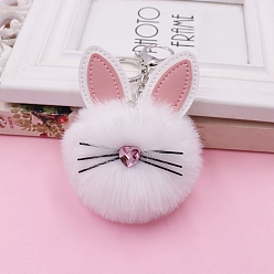 White Imitation Rabbit Fur Keychain, Rabbit, White, Pendant: 8x8cm