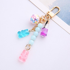 Blue Pink Bear Rainbow Soft Candy Case with Cute Girl Bear Keychain - Adorable Earphone Protector and Bag Charm