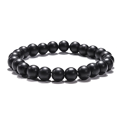 Black Stone Synthetic Black Stone Beaded Stretch Bracelets, Round, 2 inch(5.2cm), Bead: 8mm