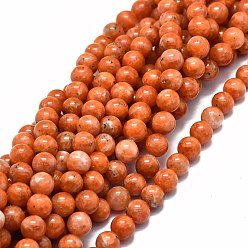 Calcite Natural Orange Calcite Beads Strands, Round, 7~7.5mm, Hole: 1mm, about 52pcs/strand, 15.55''(39.5cm)