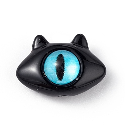 Black Spray Painted Alloy Beads, with Glass Eye, Cat Head, Black, 10.5x15x7mm, Hole: 1.5mm