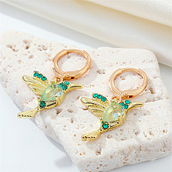 Green bird Colorful Zircon Bird Earrings for Women, Cute and Fashionable Animal Ear Cuffs with Personality