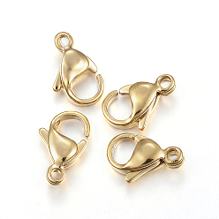 Настоящее золото 18K Ионное покрытие (ip) 304 застежки-клешни из нержавеющей стали, застежки на спусковой крючок, золотые, 19x12x5 мм, отверстие : 2.5 мм