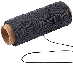 Black SUNNYCLUE 1 Roll Eco-Friendly Waxed Polyester Cord, Black, 1mm, about 109.36 yards(100m)/roll