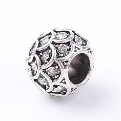 Кристалл Европейские бусины, сплав, стразы , бусины с большим отверстием, рондель, античное серебро, кристалл, 10~11x8.5 мм, отверстие : 4.5 мм