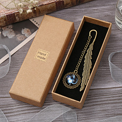 Light Sky Blue Alloy Feather Shape Bookmark, with Long Chain & Flat Round Pendant, Constellation Pattern, Light Sky Blue, 115mm