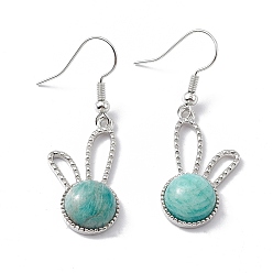 Амазонит Серьги с подвесками в виде кролика из натурального амазонита, платиновые латунные украшения для женщин, 42 мм, штифты : 0.6 мм