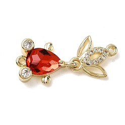 Красный Латунные микропаве прозрачные кубические цирконии подвески-фигурки для рыбок, со стеклом, стойки покрытие, золотые, красные, 23.5x9.5x4.5 мм, отверстие : 1 мм