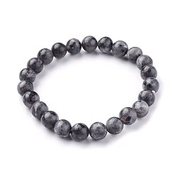 Labradorite Natural Larvikite Beads Stretch Bracelets, Round, 2 inch~2-1/8 inch(5.2~5.5cm), Beads: 8~9mm