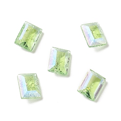 Peridot Crackle Moonlight Style K9 Glass Rhinestone Cabochons, Pointed Back, Rectangle, Peridot, 8x6x3.5mm