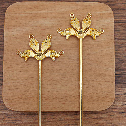 Golden Alloy Hair Stick Findings, Bead Setting, with Loop, Flower, Golden, 115x2.8mm