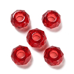Rouge Résine transparente perles européennes, Perles avec un grand trou   , facette, rondelle, rouge, 13.5x8mm, Trou: 5.5mm