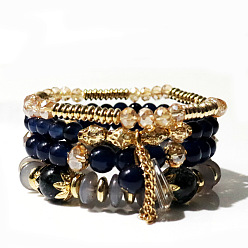 Deep blue Bohemian Crystal Pendant Tassel Bracelet Multi-layered European and American Style Fashion Jewelry