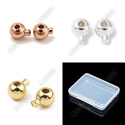 Couleur Mélangete 66pcs 3 couleurs perles à écraser en laiton, plaqué longue durée, ronde, couleur mixte, 5x3.5x3.5mm, Trou: 0.9mm, 22 pcs / couleur