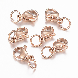 Rose Gold 304 Stainless Steel Lobster Claw Clasps, Parrot Trigger Clasps, Rose Gold, 9x6x3mm, Hole: 3.5mm