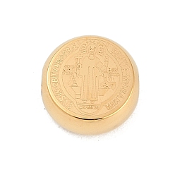 Настоящее золото 18K Ионное покрытие (ip) 304 шарики из нержавеющей стали, плоский круглый с медалью святого бенедикта, реальный 18 k позолоченный, 11x5 мм, отверстие : 2 мм