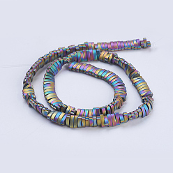 Multi-color Plated Electroplate Non-magnetic Synthetic Hematite Beads Strands, Frosted, Oval, Multi-color Plated, 7.5x4.5x2mm, Hole: 1mm, about 200pcs/strand, 15.9 inch(40.5cm)