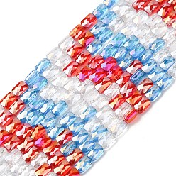 Светло-Голубой Стеклянные бусины с гальваническим покрытием , прямоугольные, граненые, градиент цвета, Небесно-голубой, 7x4x3.5 мм, отверстие : 1 мм, около 60~63 шт / нитка, 16.14''~16.92'' (41~43 см)