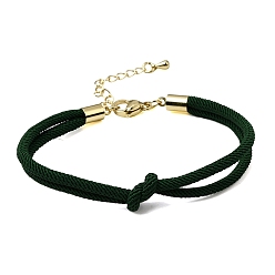Dark Green 3MM Round Nylon Braided Cord Bracelet Making, Knot, with Golden 202 Stainless Steel Lobster Clasp & Brass Finding, Dark Green, 6.69x0.39 inch(17x1cm)