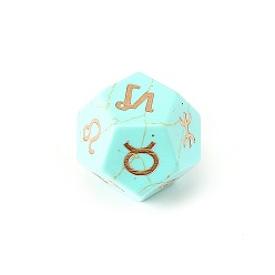 Synthetic Turquoise Synthetic Turquoise Classical 12-Sided Polyhedral Dice, Engrave Twelve Constellations Divination Game Toy, 20x20mm
