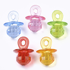 Mixed Color Transparent Acrylic Pendants, Faceted, Pacifier/Dummy, Mixed Color, 38x27mm, Hole: 5x6mm, about 75pcs/500g
