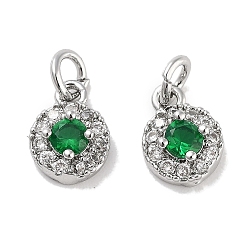 Зеленый Латунные микро проложить кубического циркония прелести, с целью перехода в кольце, плоско-круглые, платина, зелёные, 8x6x3 мм, отверстие : 2.5 мм